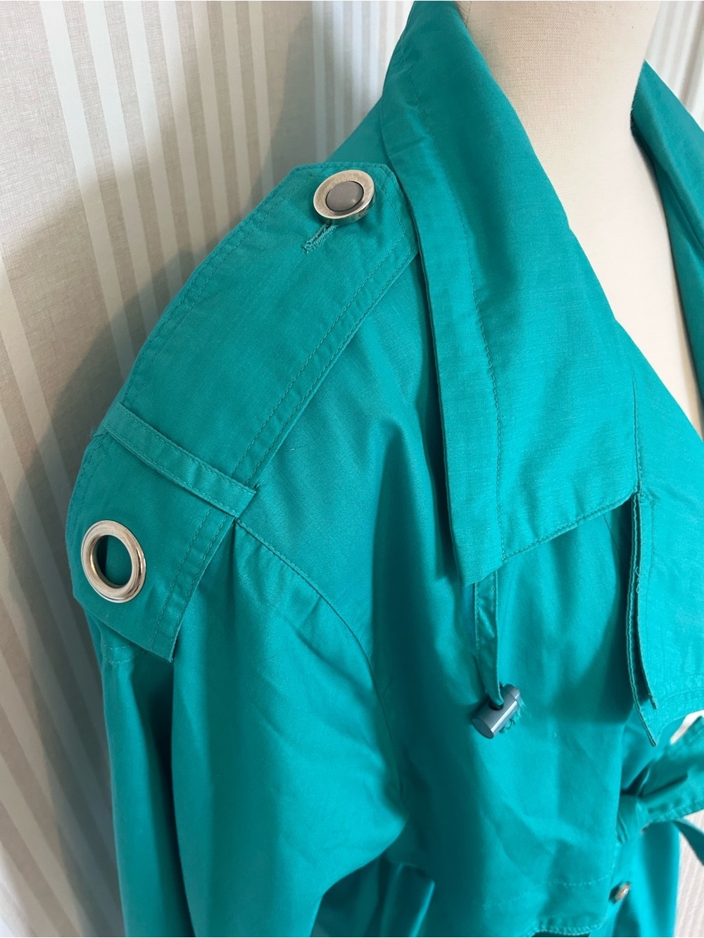 BMI par Balimel Vintage Trench Coat 80s Double Breasted Turquoise Belted - Picture 4 of 12